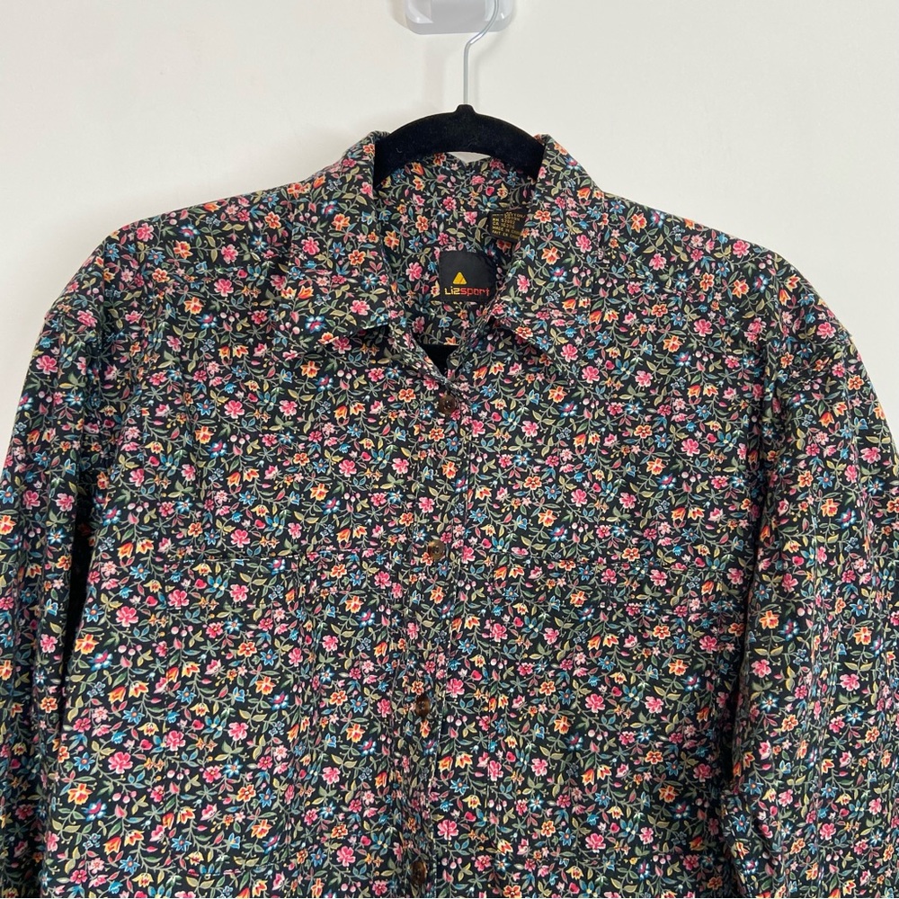 Liz Sport Shirt Button Up Ditzy Floral Print Long Sleeve - Picture 3 of 12